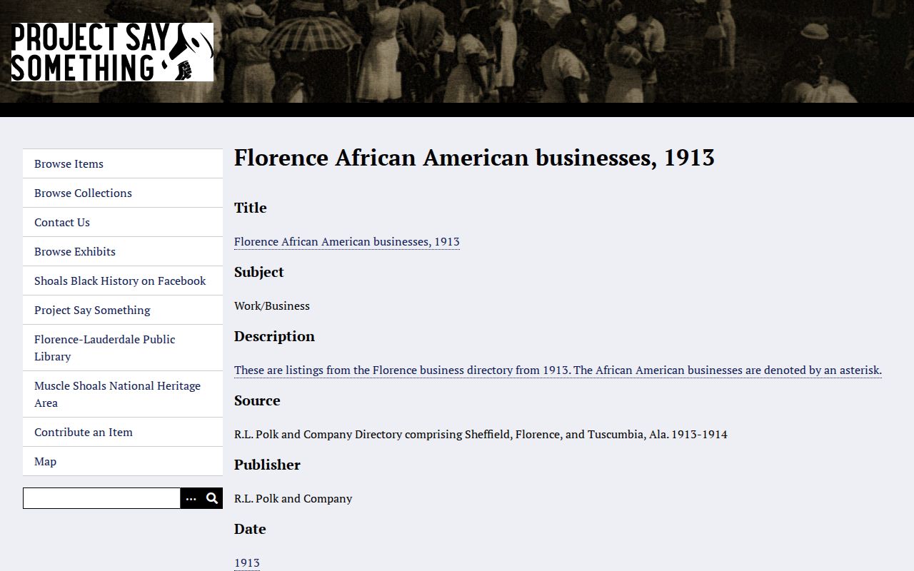 Digitized 1913 Florence city directory collection page