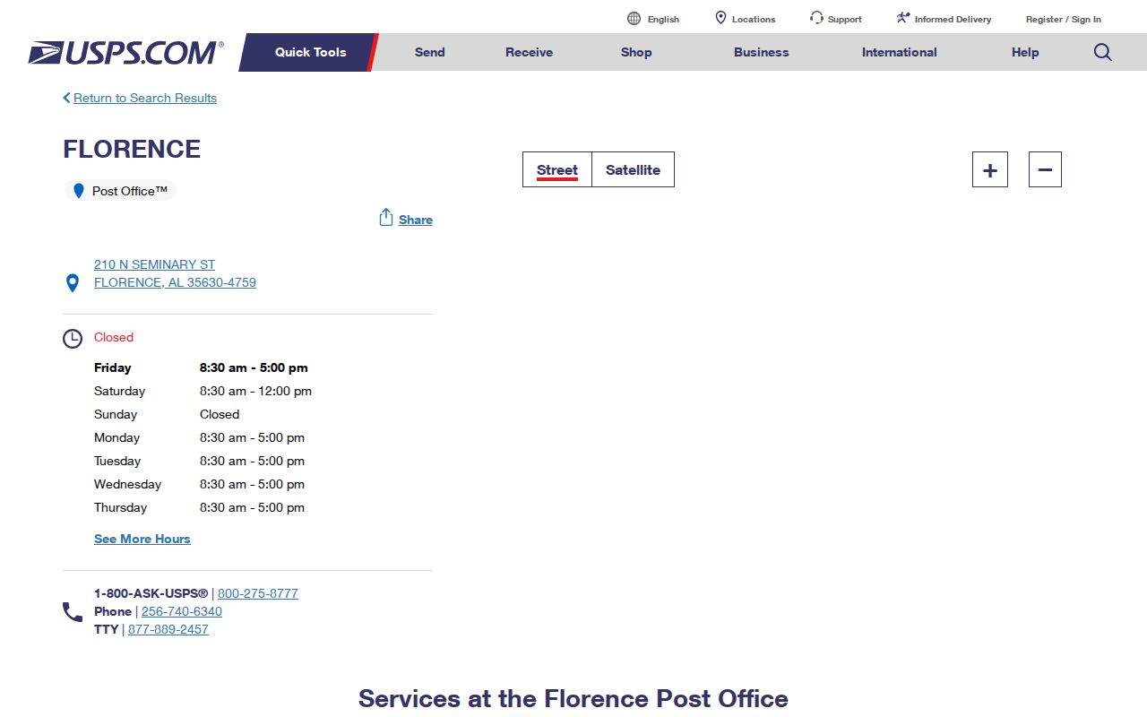 Florence ZIP code directory USPS post office listing